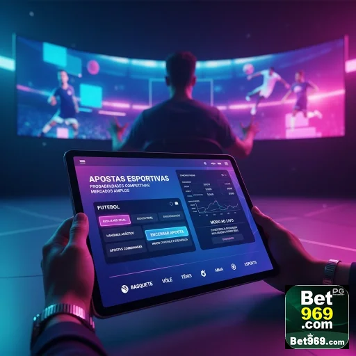 Usuário acessando o aplicativo 969bet em um tablet moderno.