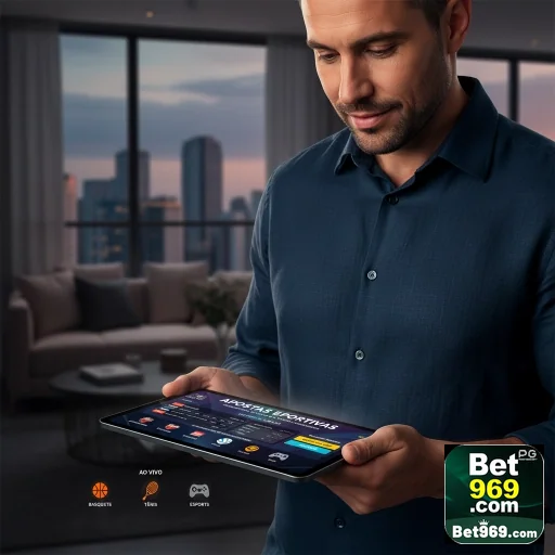 Usuário acessando o aplicativo VIP da 969bet em tablet.