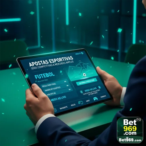 Usuário acessando jogos ao vivo da 969bet em tablet.